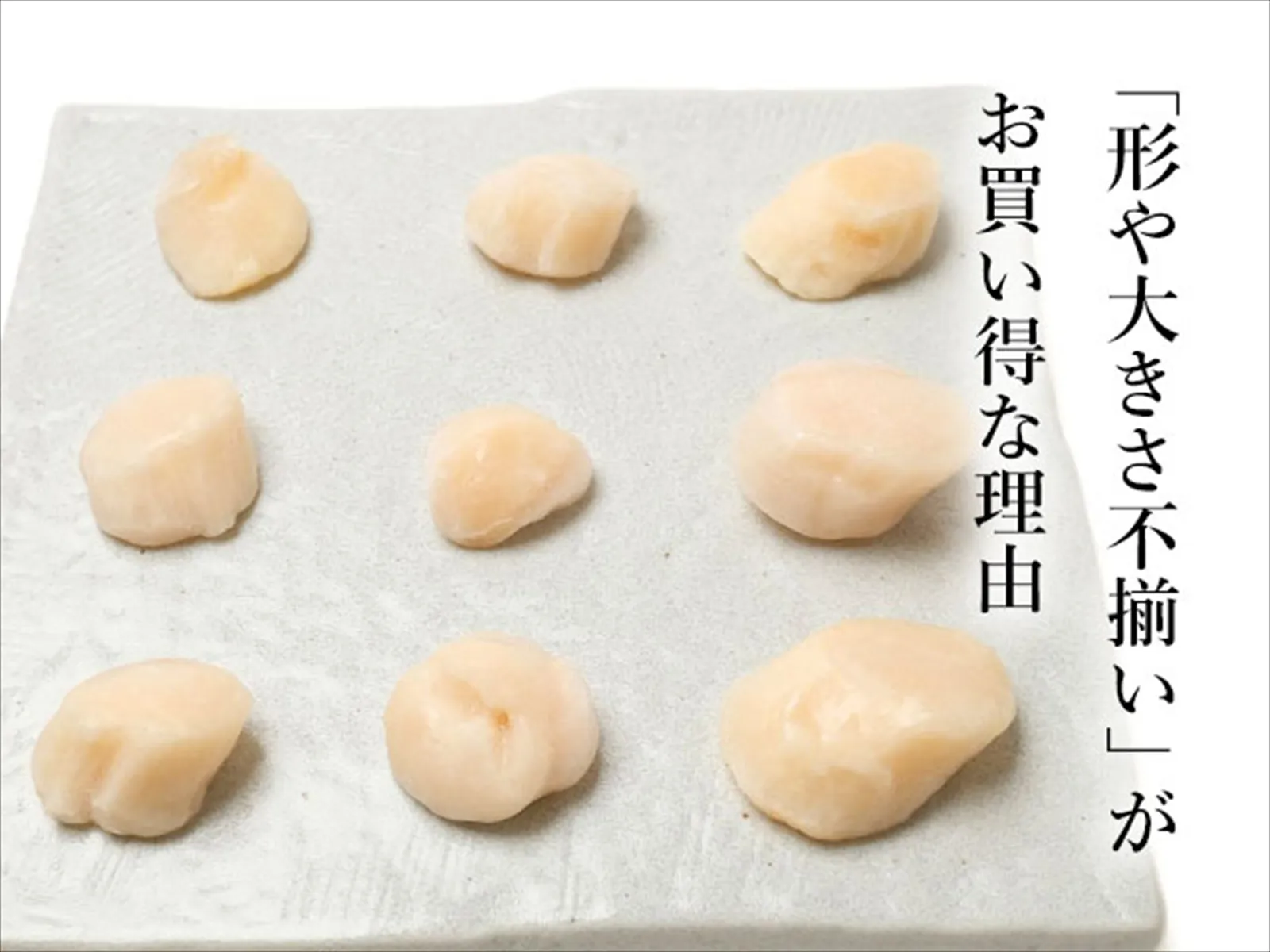 わずかな欠けや不揃いがある帆立貝柱Aフレーク